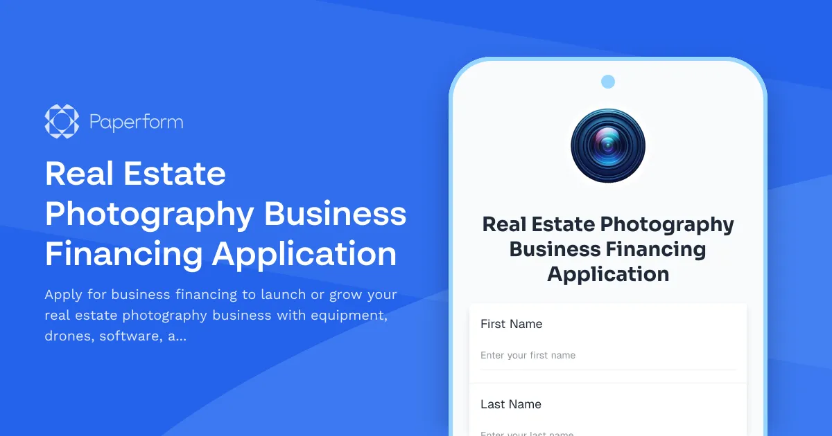 Real Estate Photography Business Financing Application