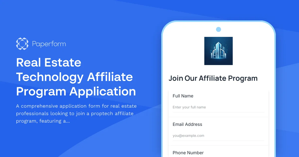 Real Estate Technology Affiliate Program Application