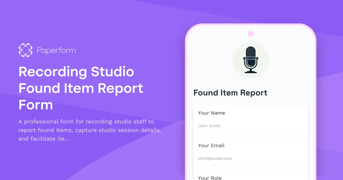 Recording Studio Found Item Report Form