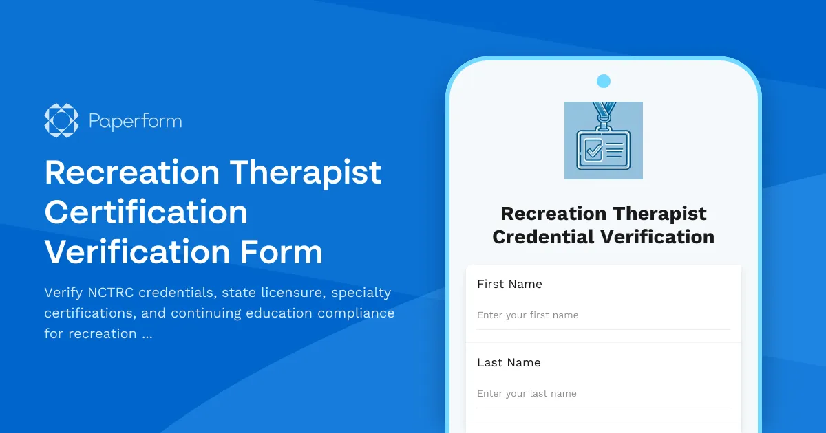 Recreation Therapist Certification Verification Form