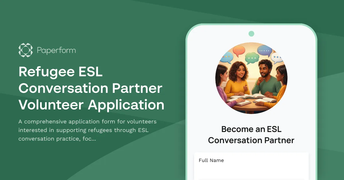 Refugee ESL Conversation Partner Volunteer Application