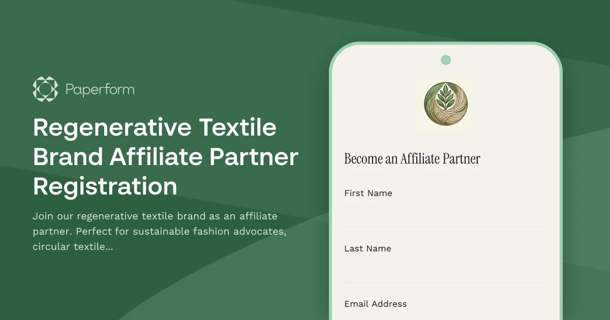 Regenerative Textile Brand Affiliate Partner Registration