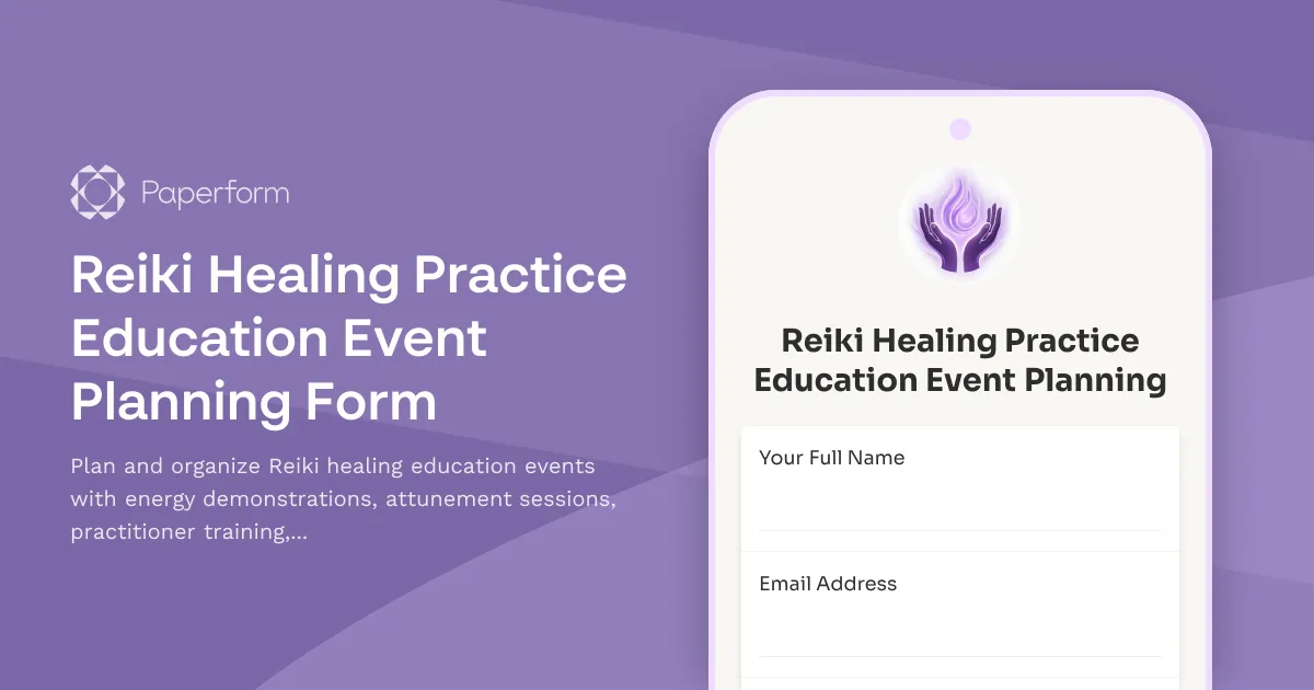 Reiki Healing Practice Education Event Planning Form