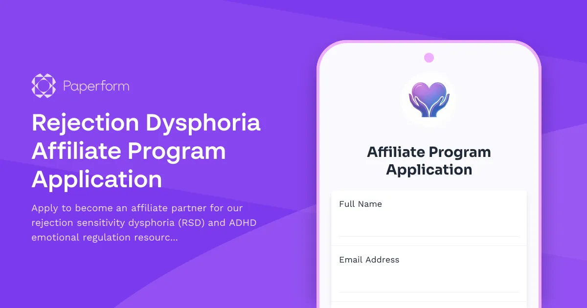 Rejection Dysphoria Affiliate Program Application