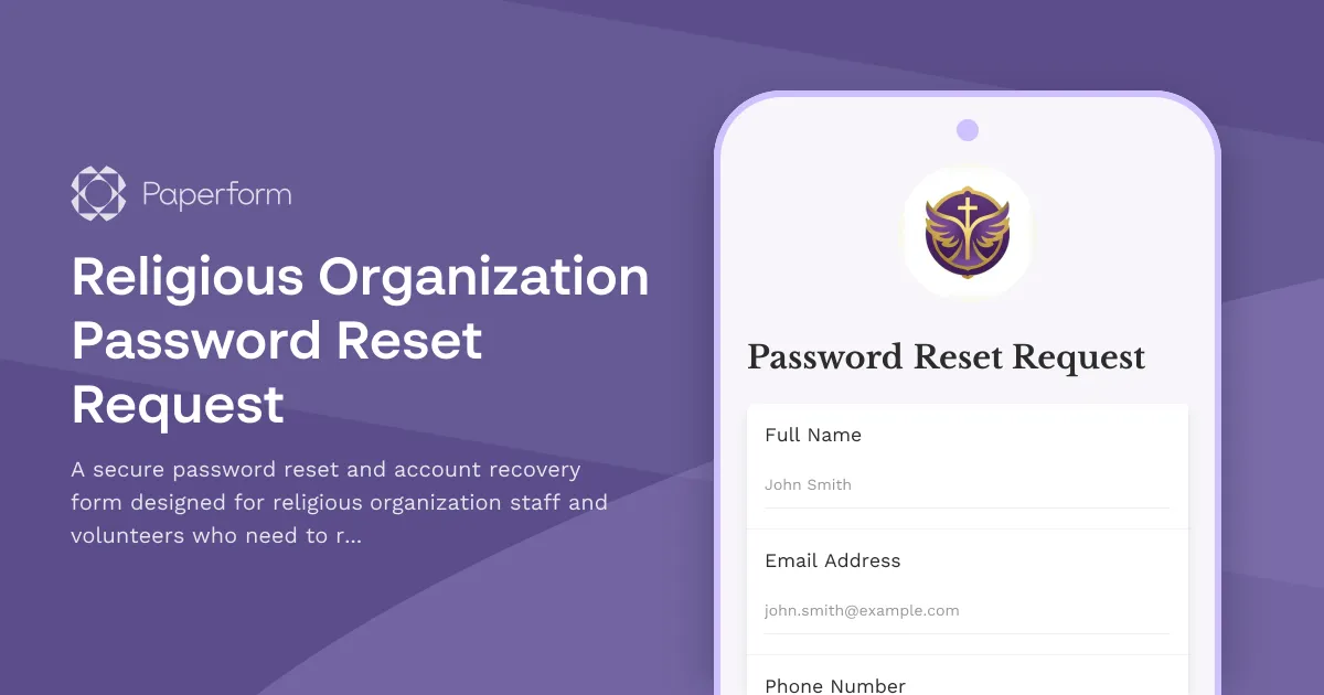 Religious Organization Password Reset Request