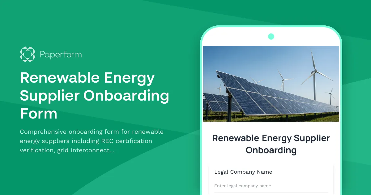 Renewable Energy Supplier Onboarding Form