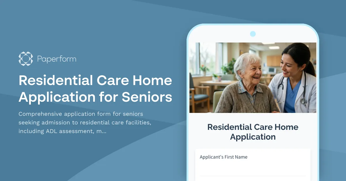 Residential Care Home Application for Seniors