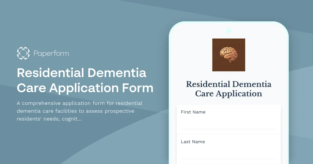 Residential Dementia Care Application Form