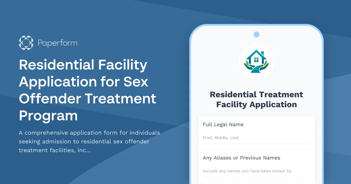 Residential Facility Application for Sex Offender Treatment Program