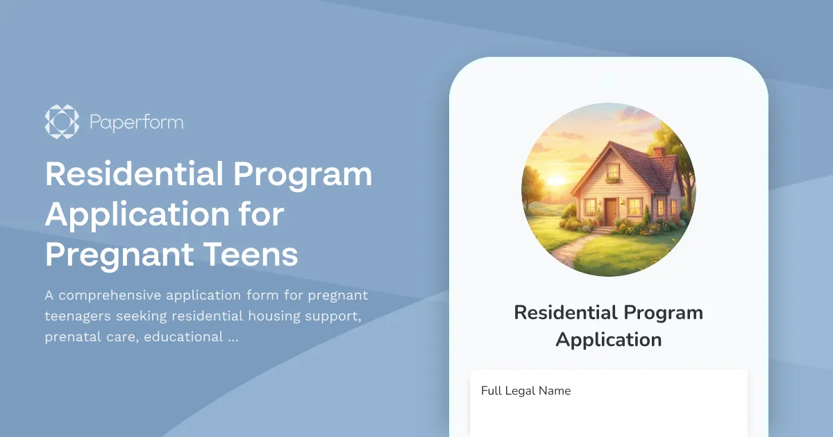 Residential Program Application for Pregnant Teens