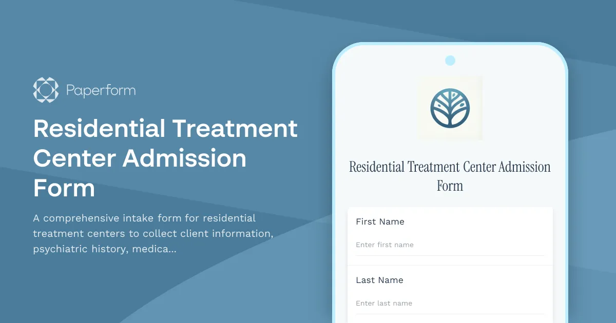 Residential Treatment Center Admission Form