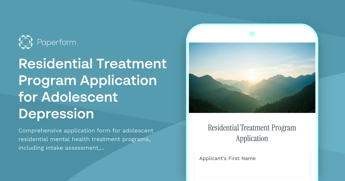 Residential Treatment Program Application for Adolescent Depression