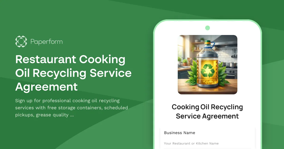 Restaurant Cooking Oil Recycling Service Agreement