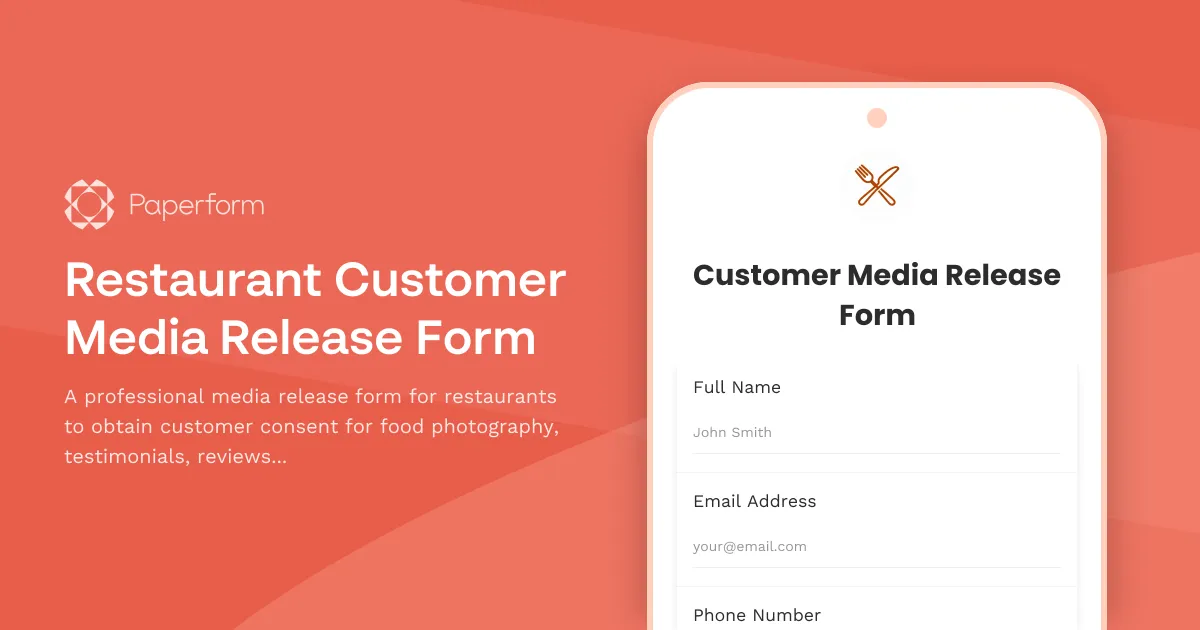 Restaurant Customer Media Release Form