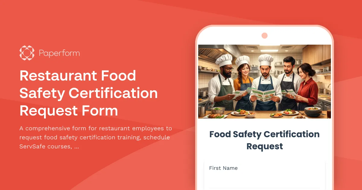 Restaurant Food Safety Certification Request Form