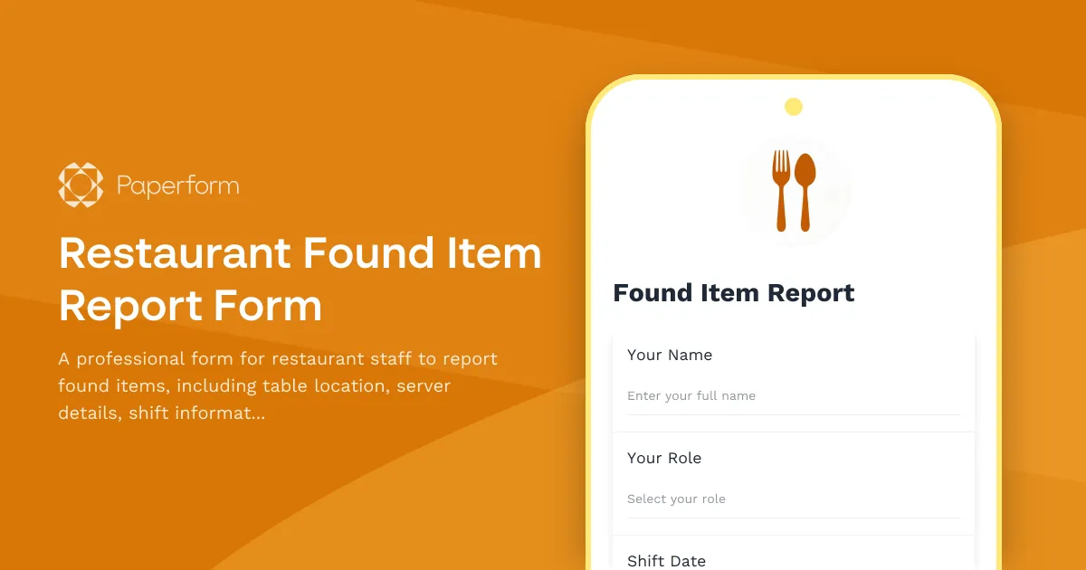 Restaurant Found Item Report Form