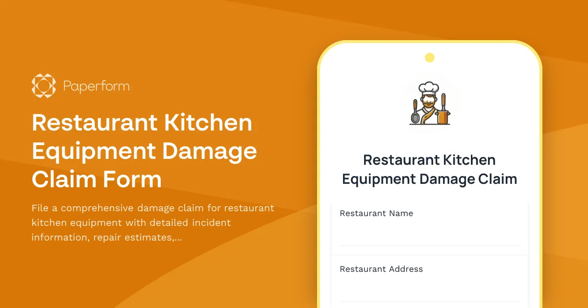 Restaurant Kitchen Equipment Damage Claim Form