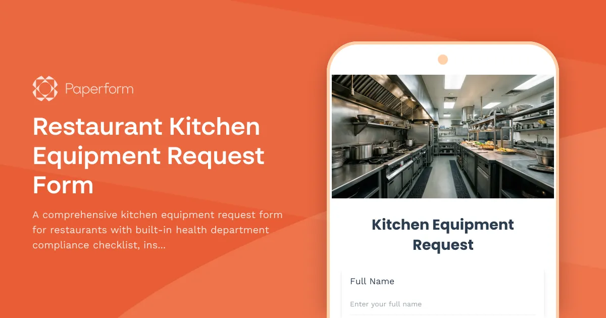 Restaurant Kitchen Equipment Request Form