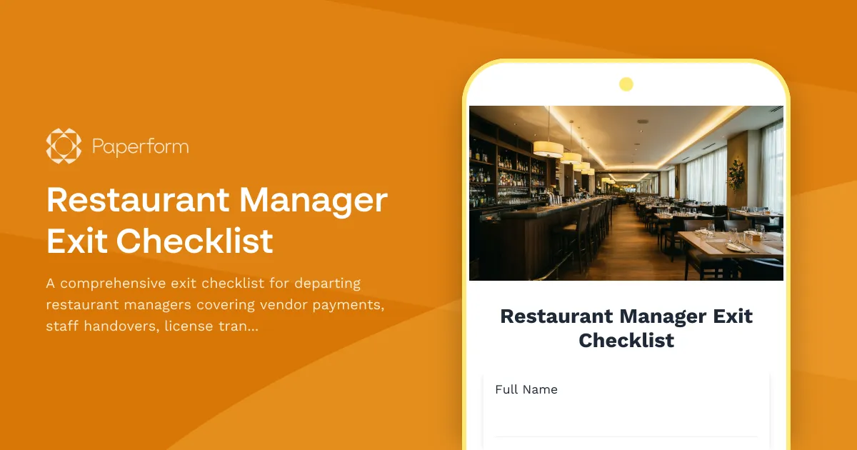 Restaurant Manager Exit Checklist