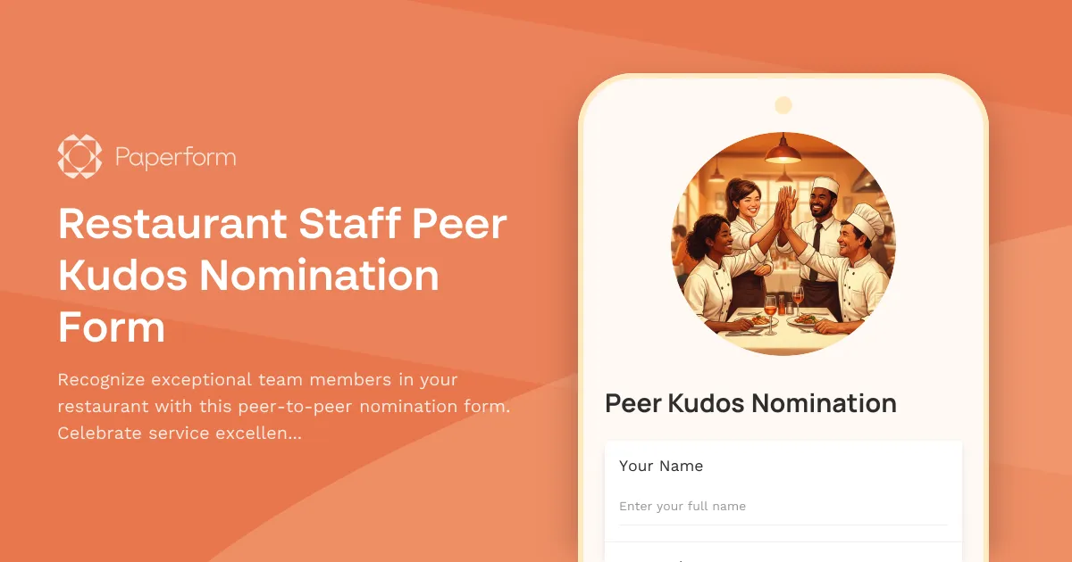 Restaurant Staff Peer Kudos Nomination Form