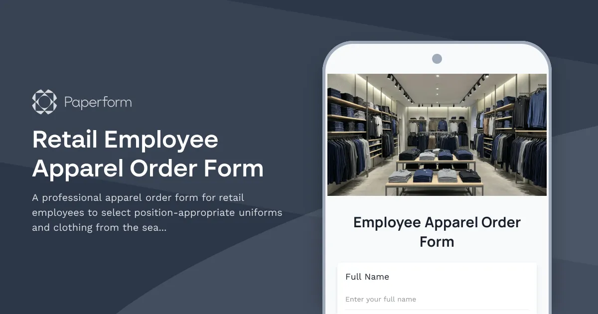 Retail Employee Apparel Order Form