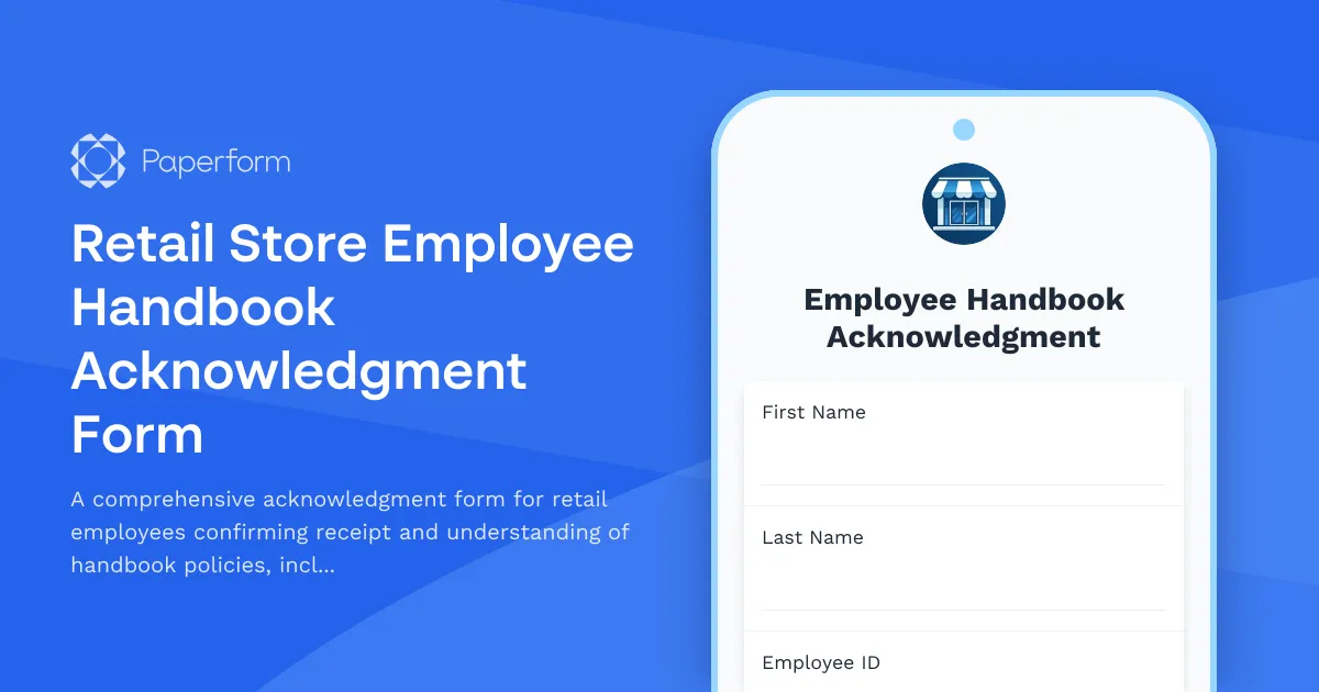 Retail Store Employee Handbook Acknowledgment Form
