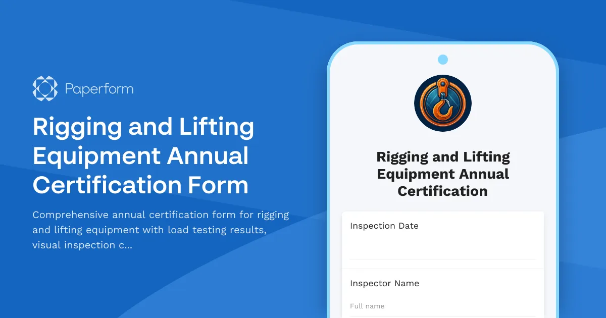 Rigging and Lifting Equipment Annual Certification Form