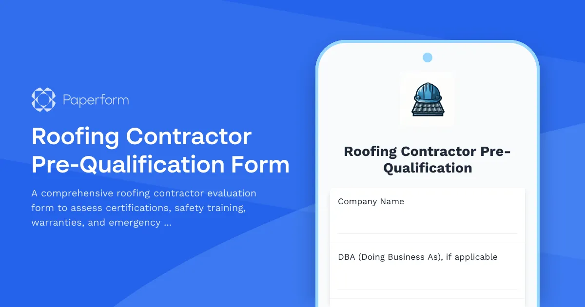 Roofing Contractor Pre-Qualification Form