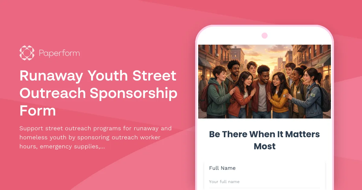 Runaway Youth Street Outreach Sponsorship Form