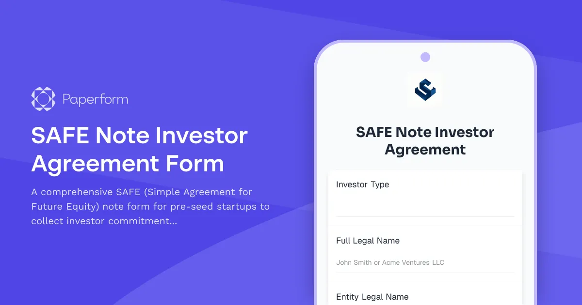 SAFE Note Investor Agreement Form