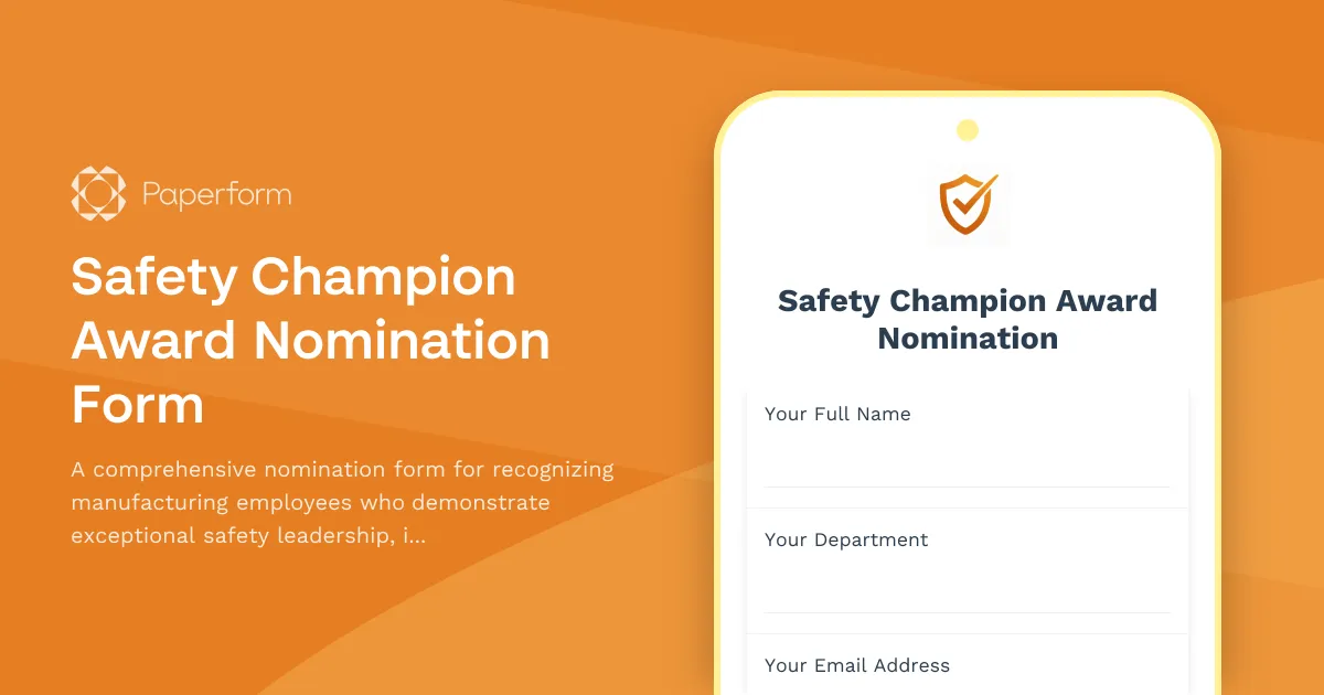 Safety Champion Award Nomination Form