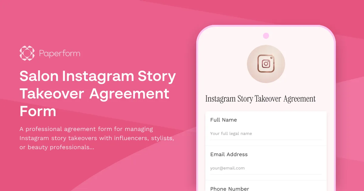 Salon Instagram Story Takeover Agreement Form