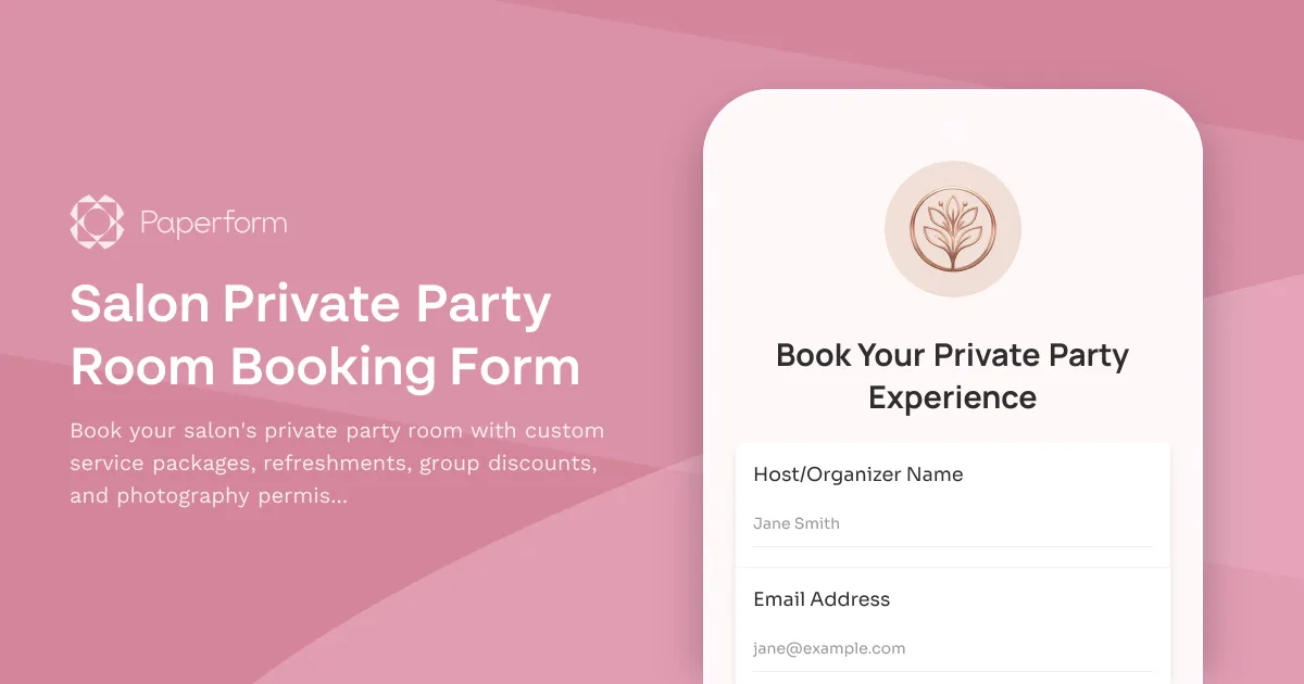 Salon Private Party Room Booking Form