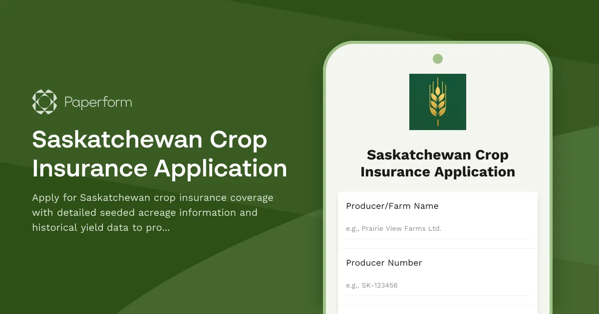 Saskatchewan Crop Insurance Application