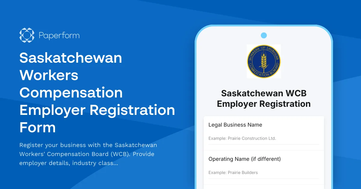 Saskatchewan Workers Compensation Employer Registration Form