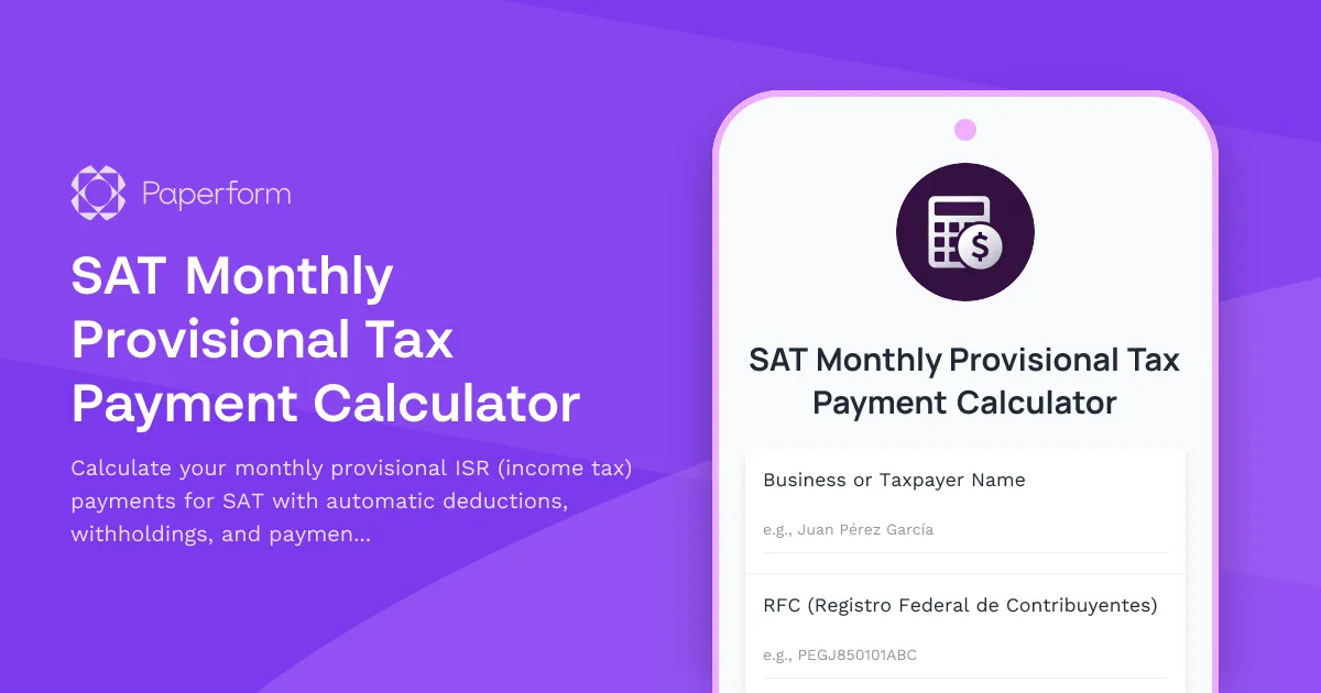 SAT Monthly Provisional Tax Payment Calculator