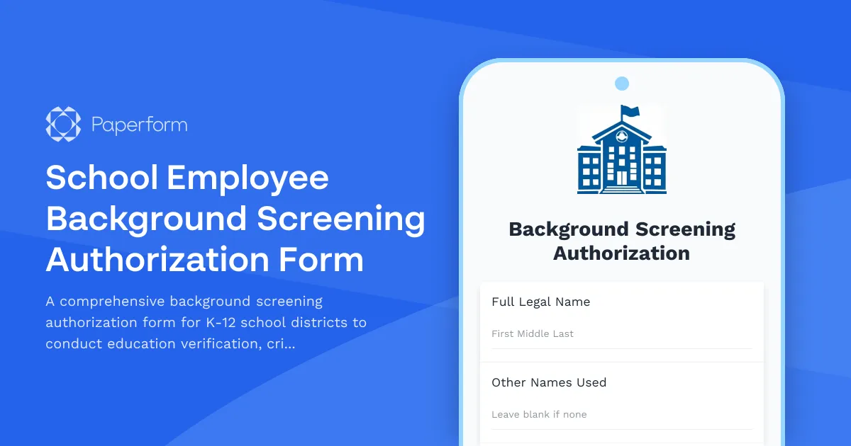 School Employee Background Screening Authorization Form