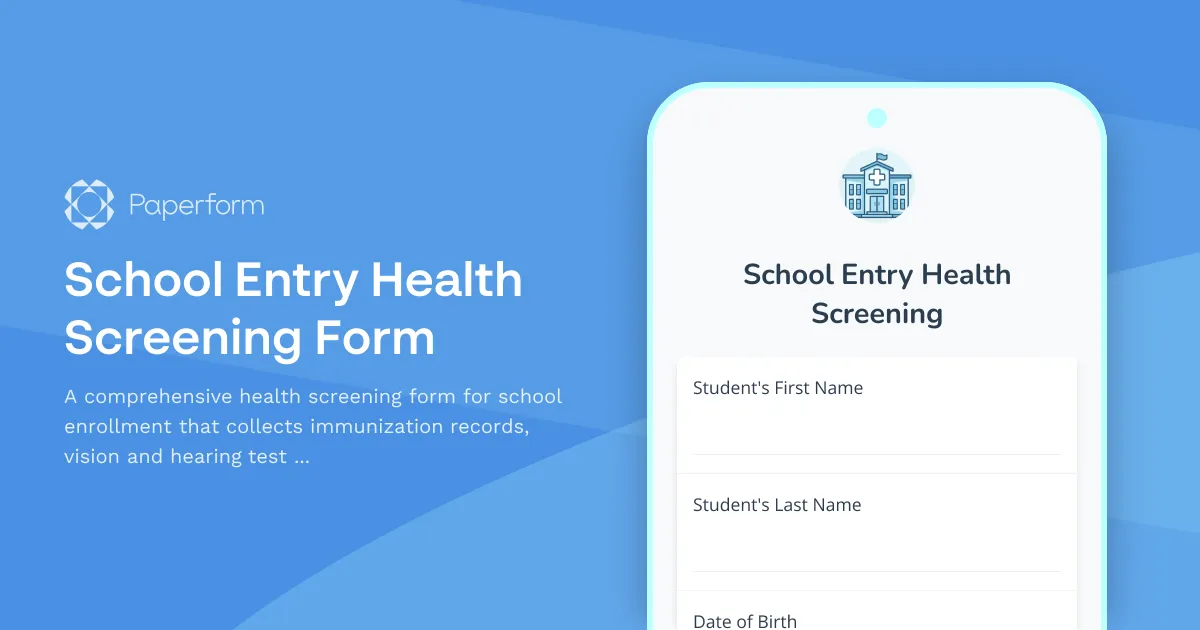 School Entry Health Screening Form