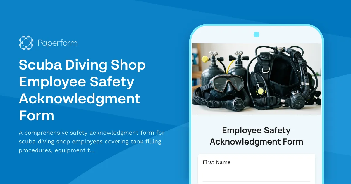 Scuba Diving Shop Employee Safety Acknowledgment Form