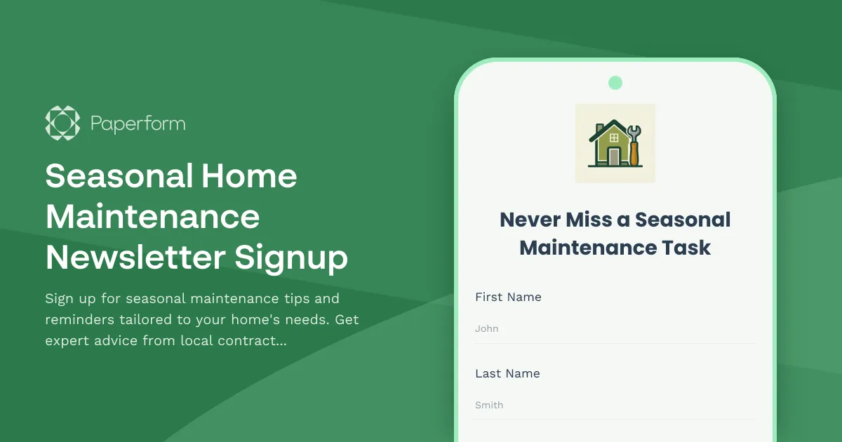 Seasonal Home Maintenance Newsletter Signup