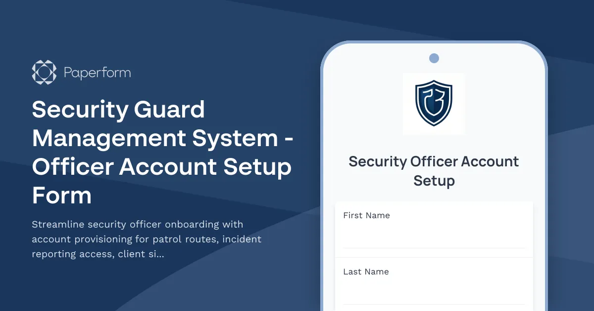 Security Guard Management System - Officer Account Setup Form