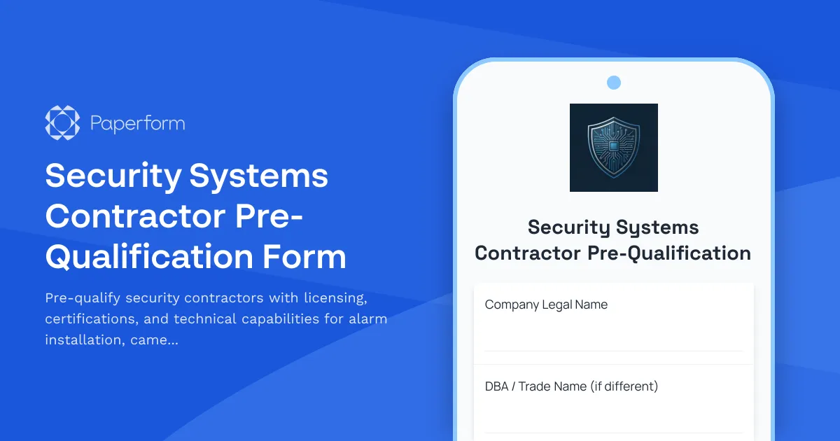 Security Systems Contractor Pre-Qualification Form