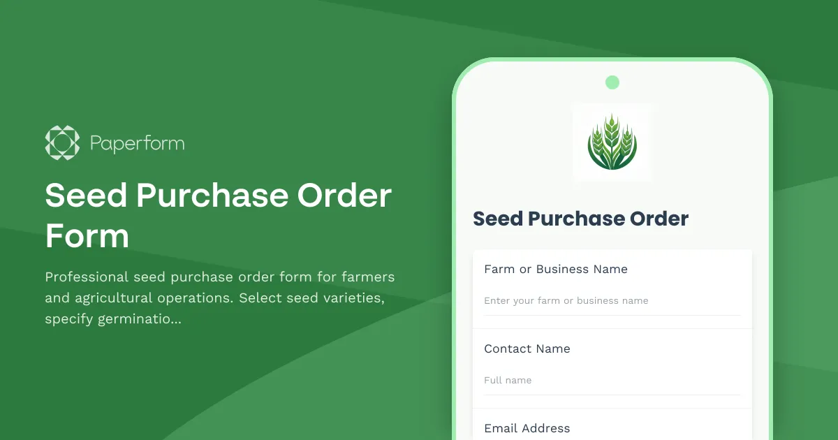 Seed Purchase Order Form