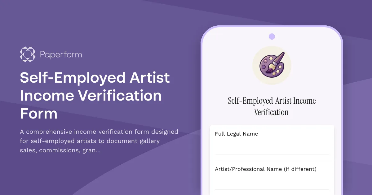Self-Employed Artist Income Verification Form