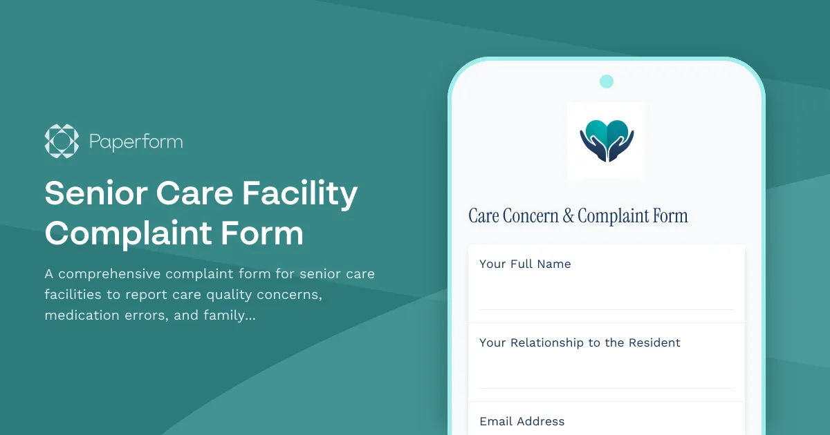 Senior Care Facility Complaint Form