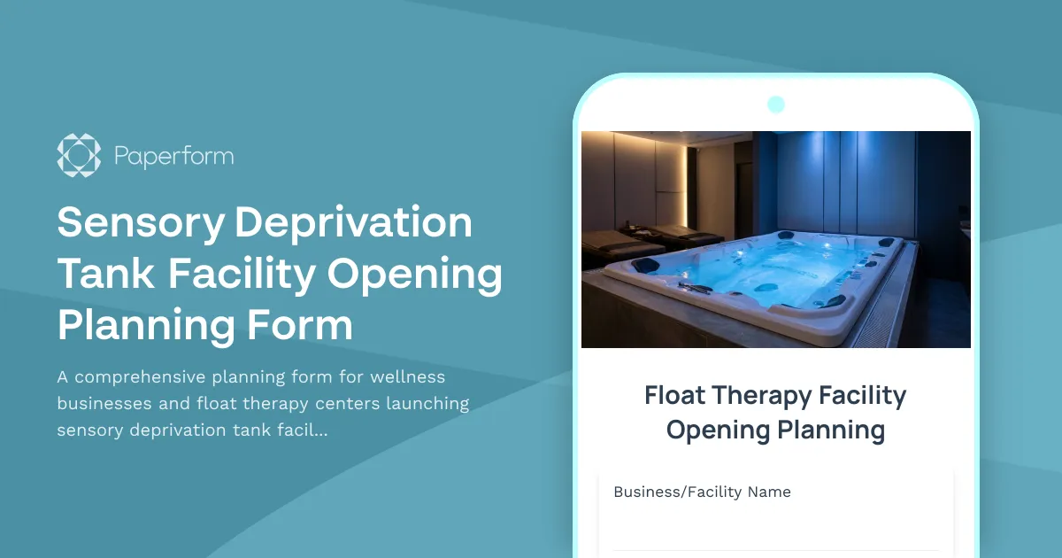 Sensory Deprivation Tank Facility Opening Planning Form
