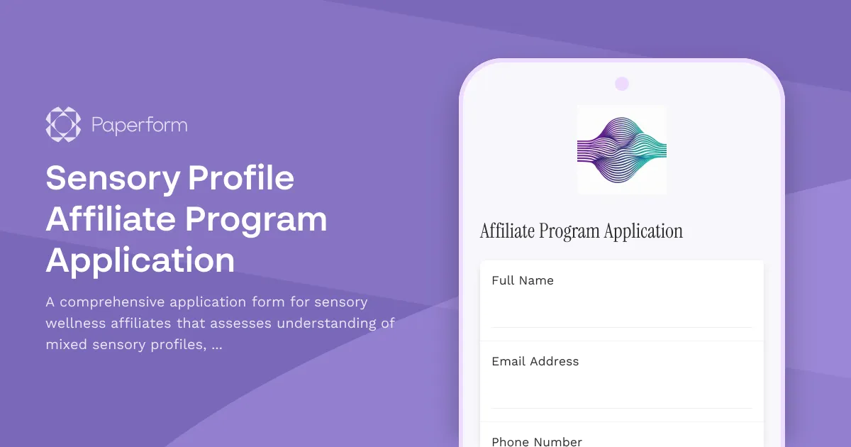 Sensory Profile Affiliate Program Application