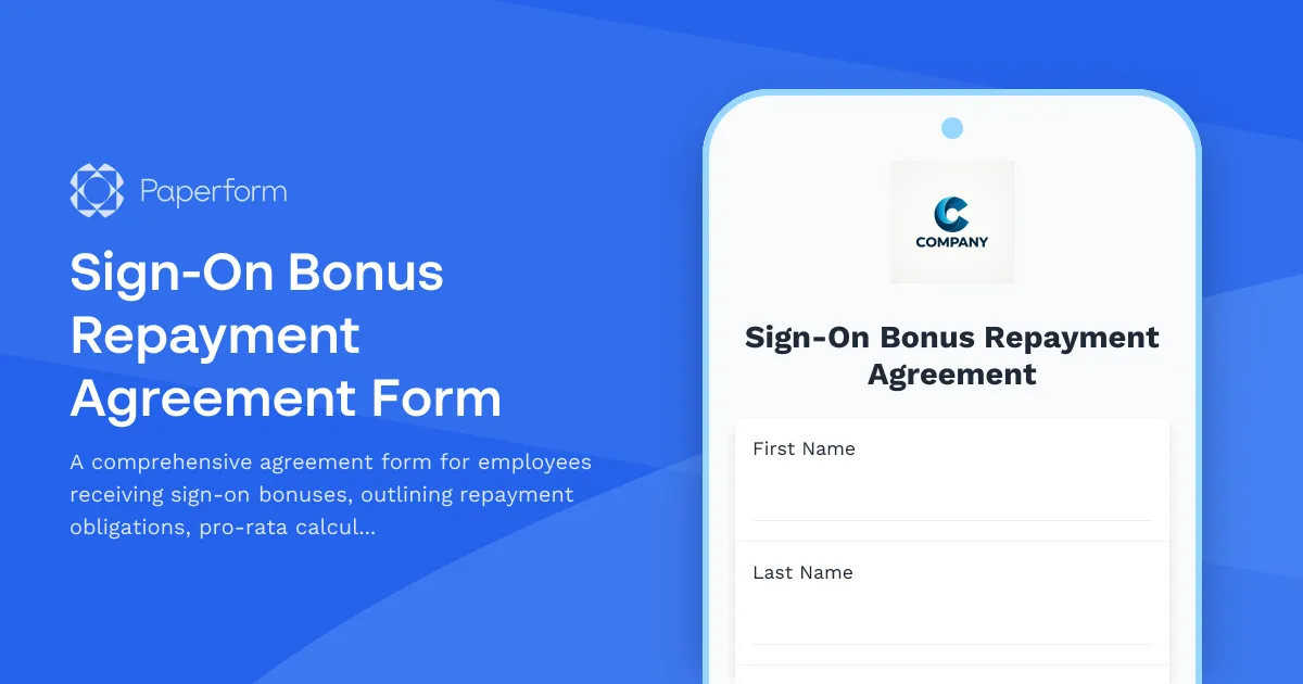 Sign-On Bonus Repayment Agreement Form