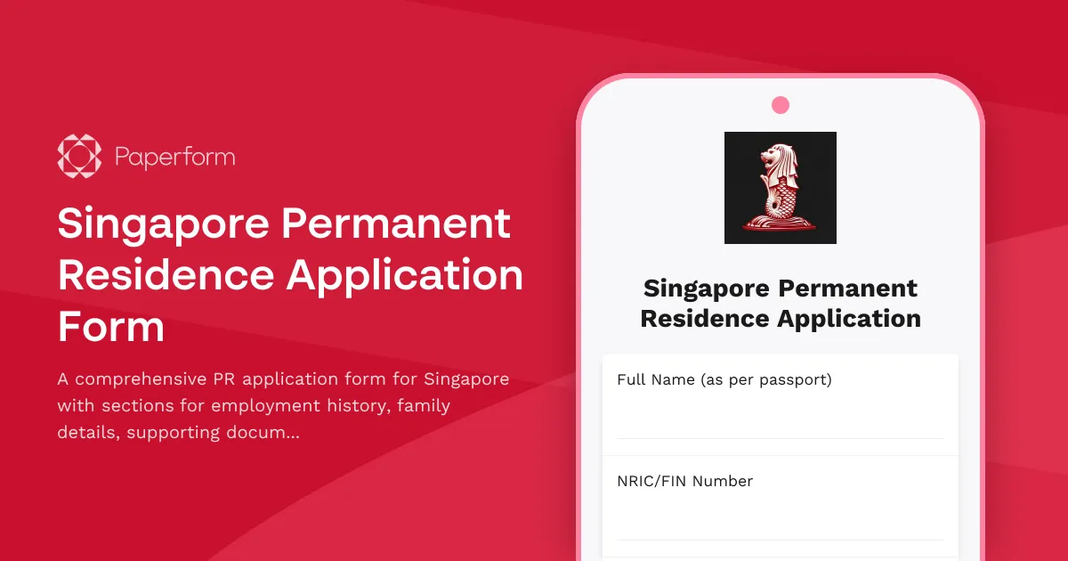 Singapore Permanent Residence Application Form