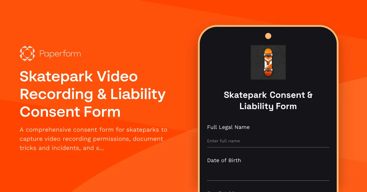 Skatepark Video Recording & Liability Consent Form